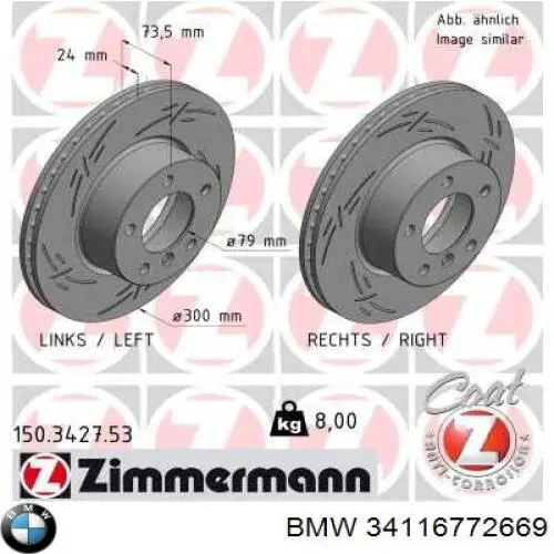 Disco de freno delantero BMW 34116772669