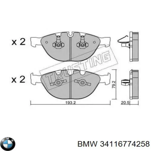 Pastillas de freno 34116774258 BMW