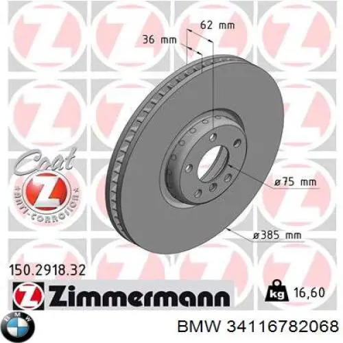Frenos delanteros BMW 34116782068 precio, desde 217,82 EUR
