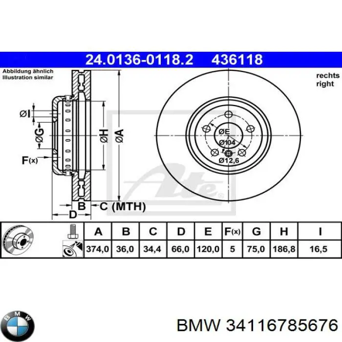Disco de freno 34116785676 BMW