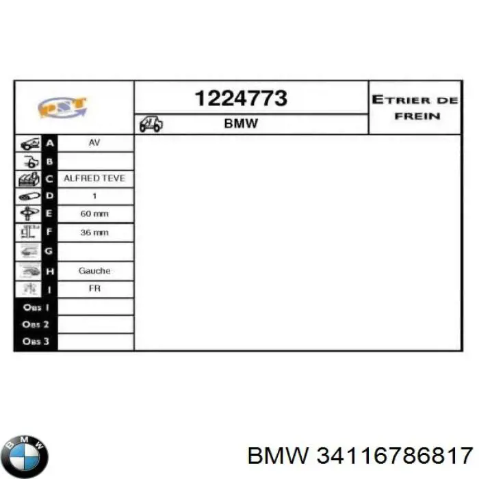 Pinza de freno delantera izquierda BMW 34116786817 precio, desde 107,45 EUR