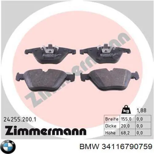 Comprar 34116790759 BMW Pastillas delanteras de freno