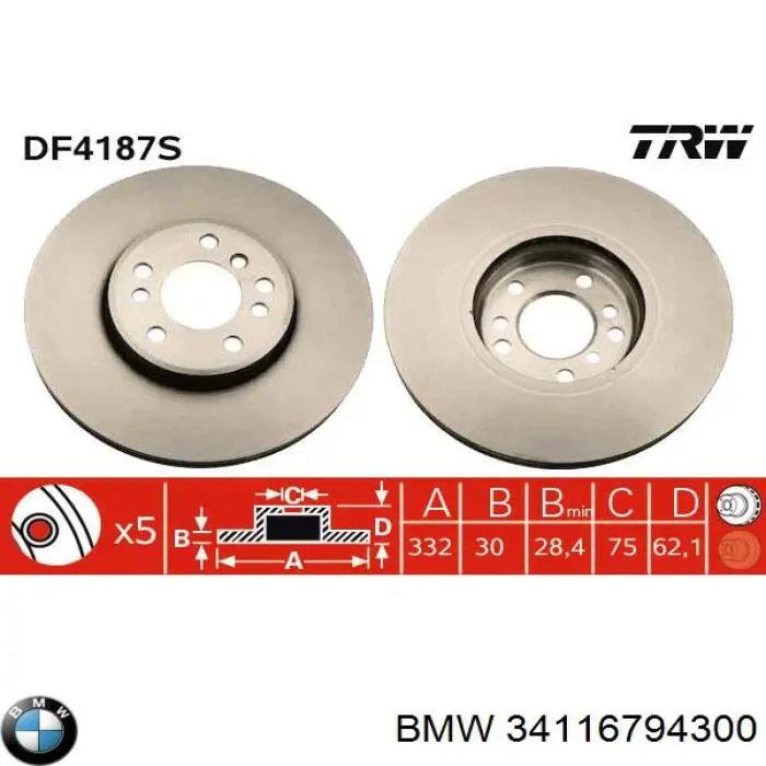 34116794300 BMW freno de disco delantero