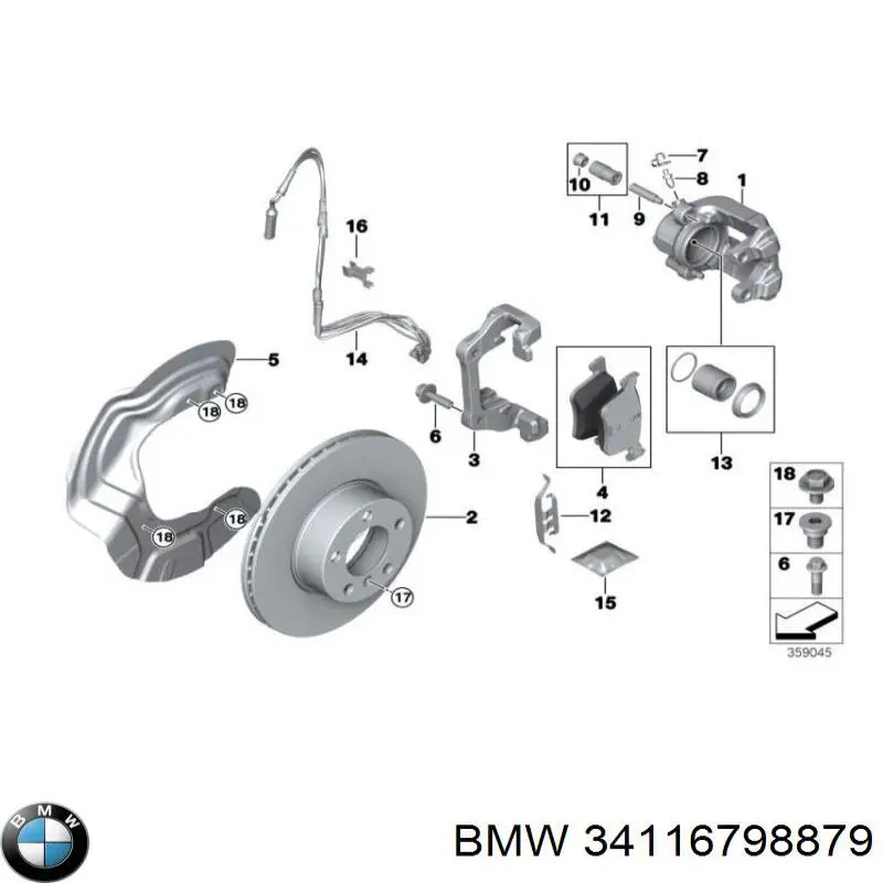 34116798879 BMW conjunto de muelles almohadilla discos delanteros