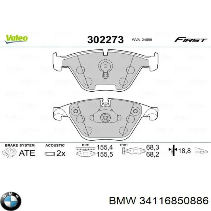 Pastillas de freno 34116850886 BMW