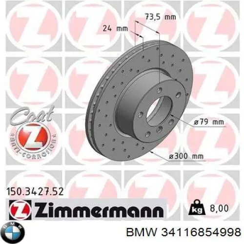 Disco de freno 34116854998 BMW