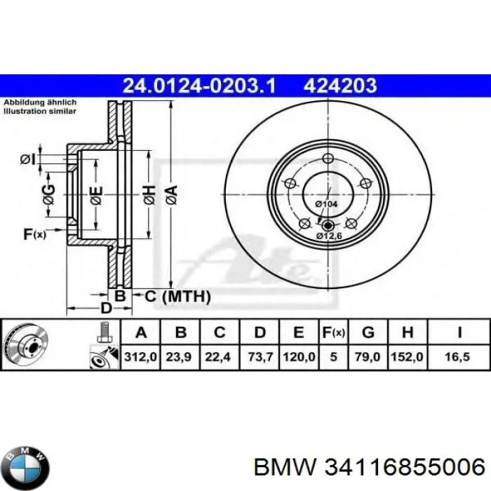 Disco de freno 34116855006 BMW