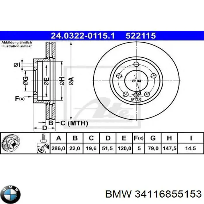Disco de freno 34116855153 BMW