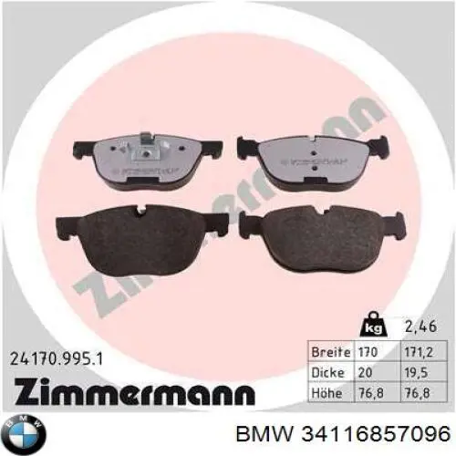 Comprar 34116857096 BMW Pastillas delanteras de freno