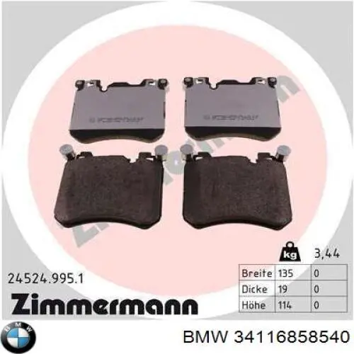 34116858540 BMW pastillas de freno delanteras