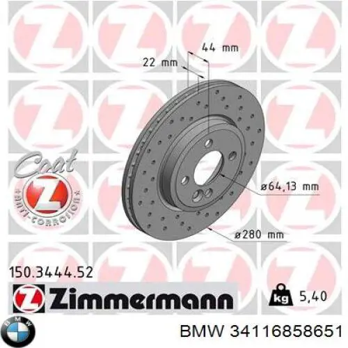 Disco de freno 34116858651 BMW