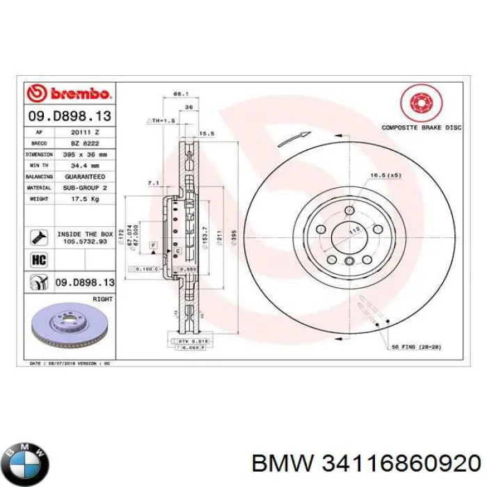 Frenos delanteros BMW 34116860920 precio, desde 193,92 EUR