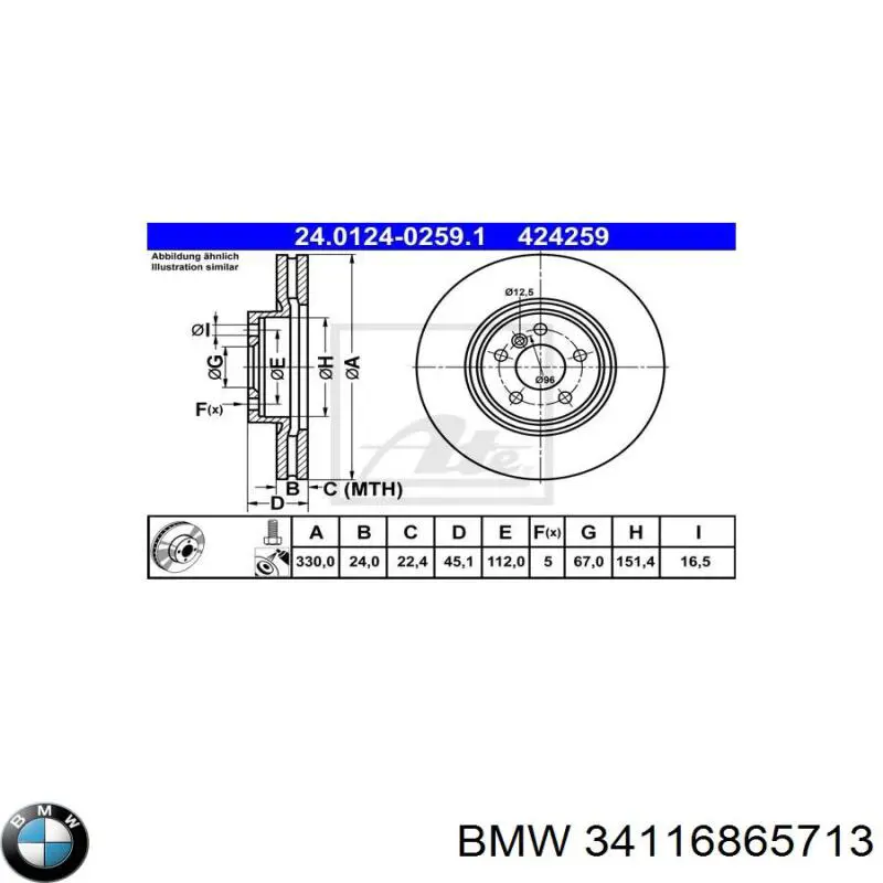 Disco de freno 34116865713 BMW