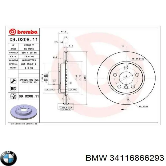 Frenos delanteros BMW 34116866293 precio, desde 60,42 EUR