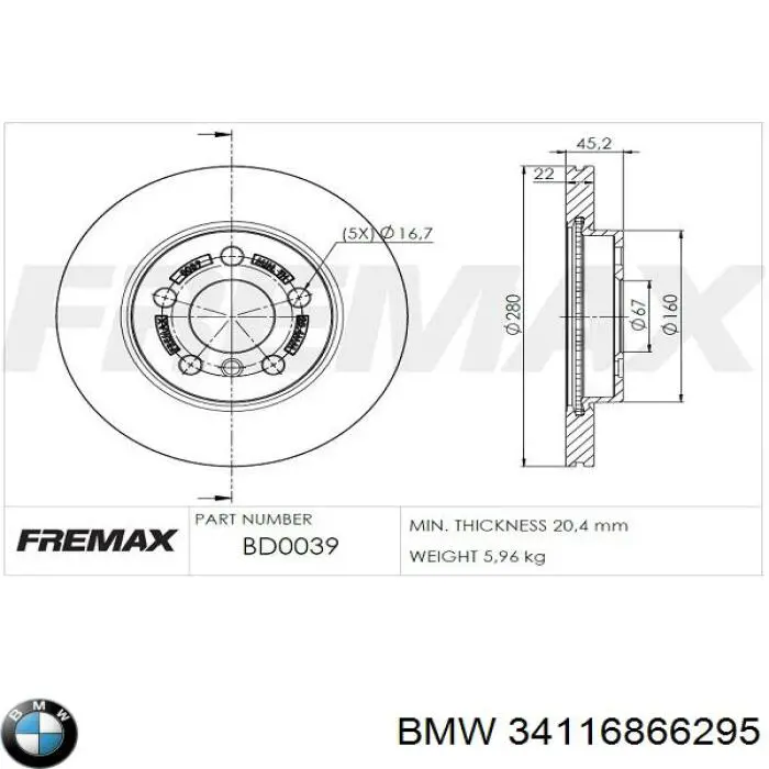 Frenos delanteros BMW 34116866295 precio, desde 39,20 EUR