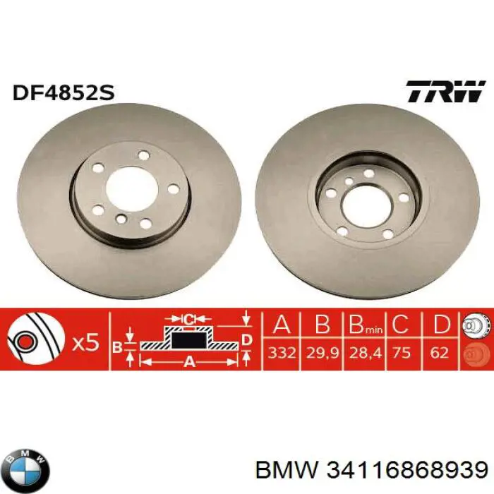 Disco de freno 34116868939 BMW