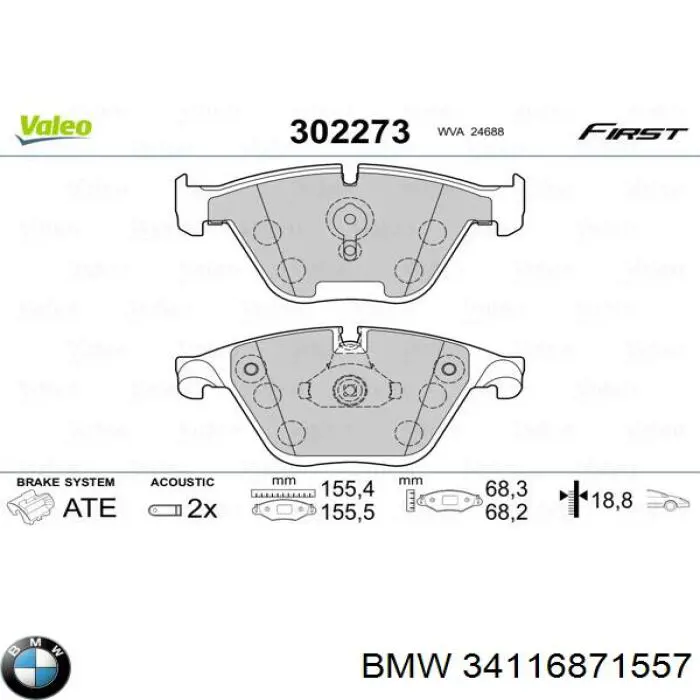 Comprar 34116871557 BMW Pastillas delanteras de freno