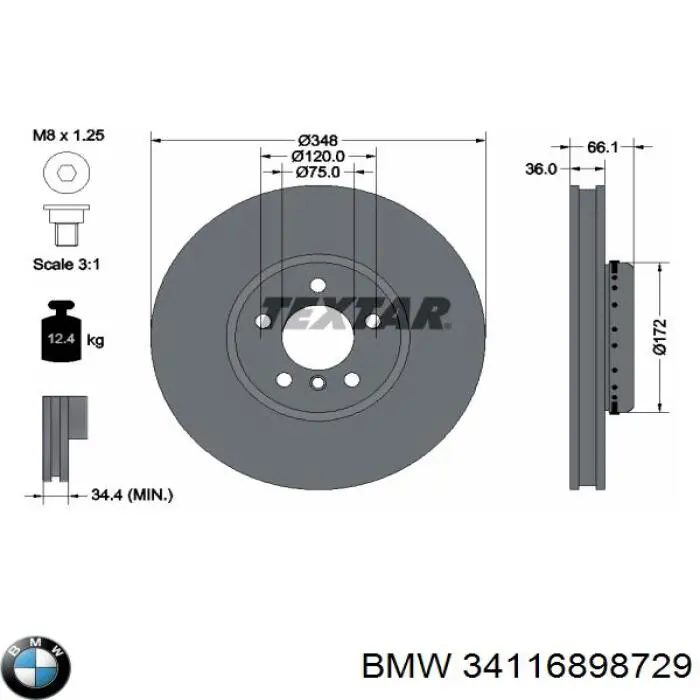 Freno de disco delantero BMW 34116898729