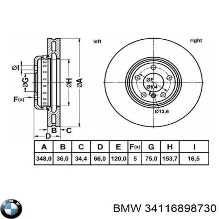 Disco de freno 34116898730 BMW