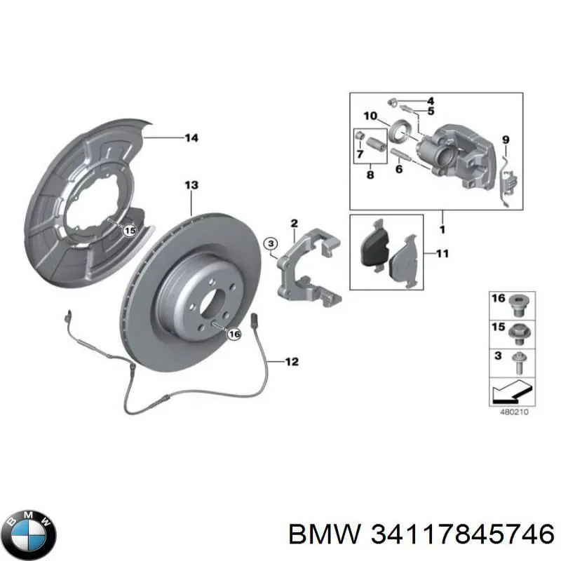 34117845746 BMW conjunto de muelles almohadilla discos traseros