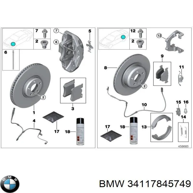 34117845749 BMW juego de reparación, frenos delanteros