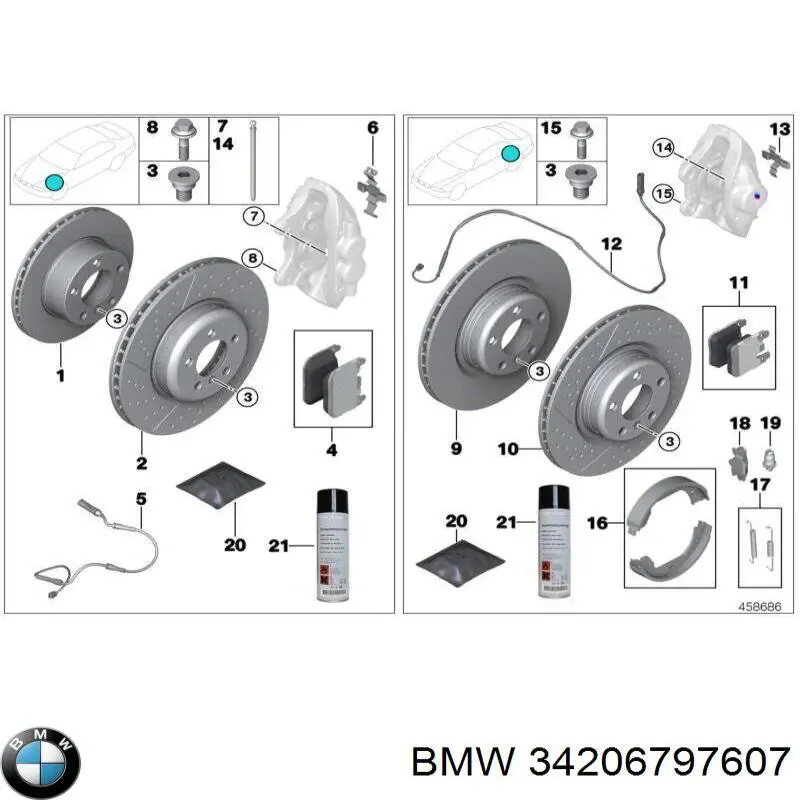 34206797607 BMW disco de freno trasero