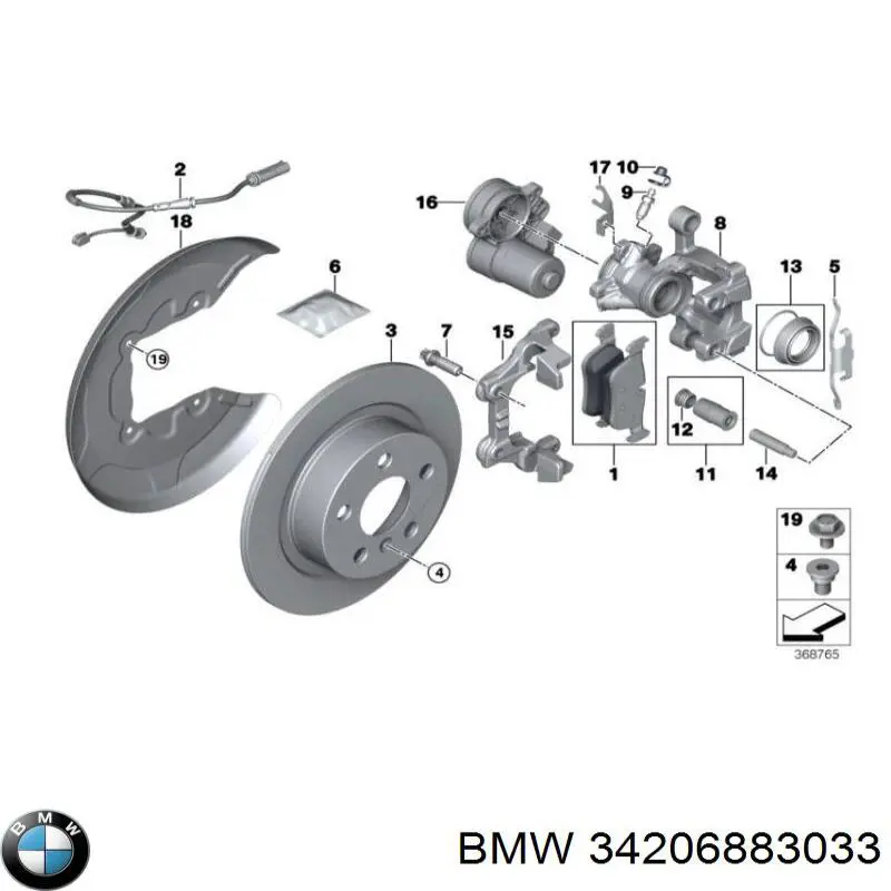 34206883033 BMW pinza de freno trasero derecho