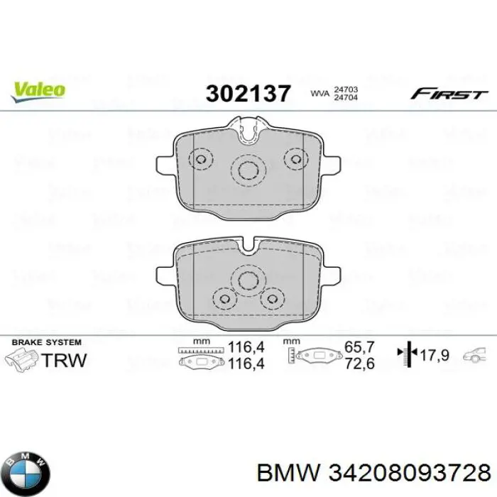 Pastillas traseras de freno BMW 34208093728 precio, desde 35,38 EUR