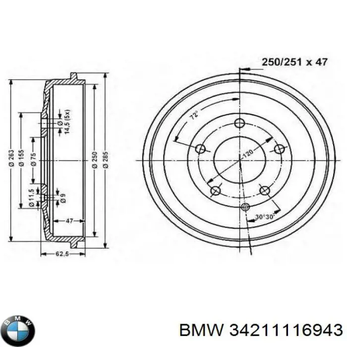 34211116943 BMW freno de tambor trasero
