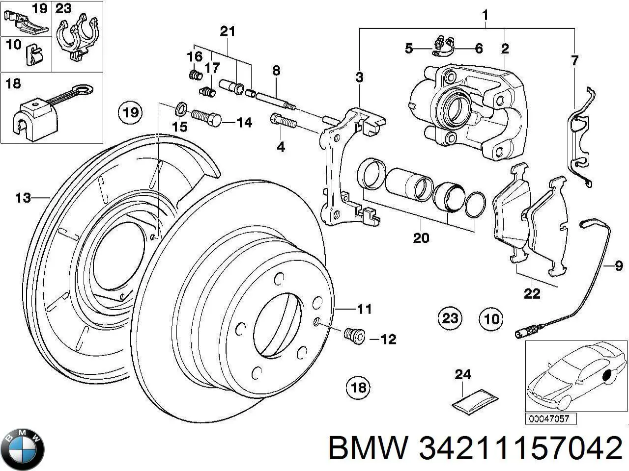 34211157042 BMW juego de reparación, pinza de freno trasero