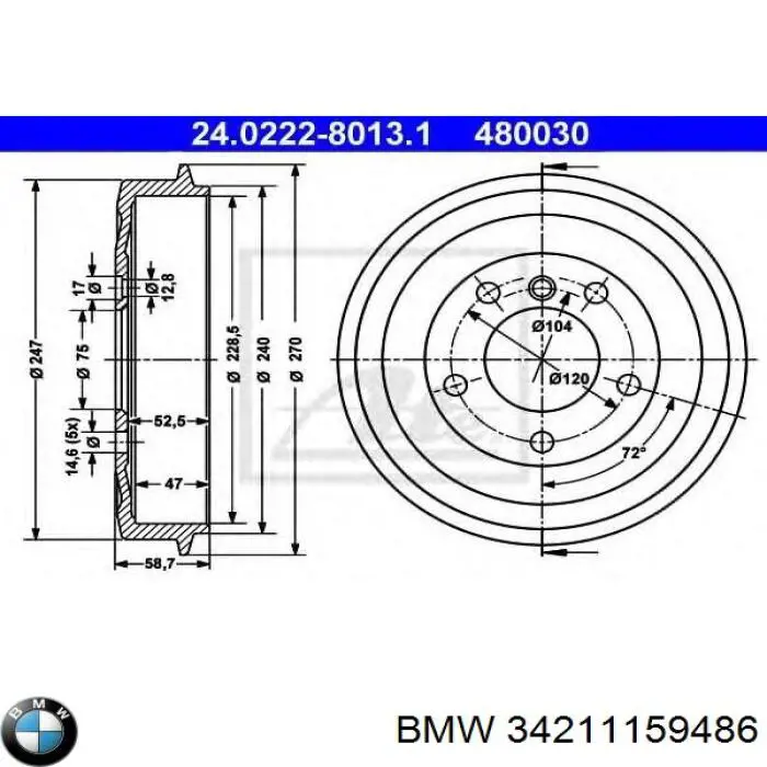 Tambor de freno trasero BMW 34211159486 precio, desde 40,22 EUR