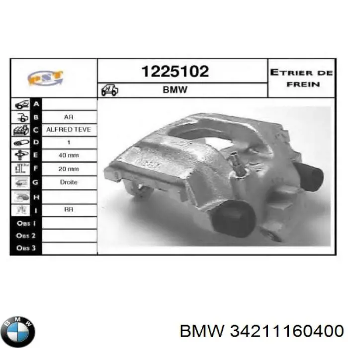 34211160400 BMW pinza de freno trasero derecho