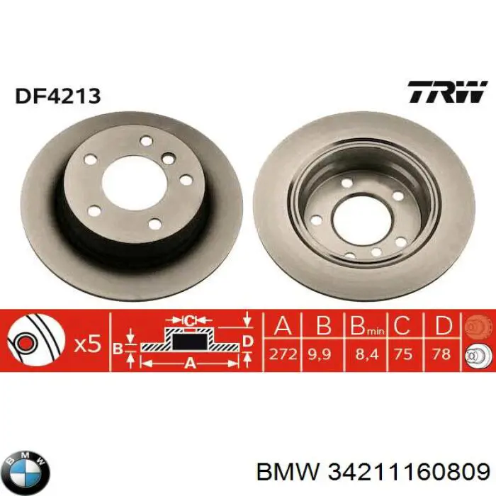 34211160809 BMW disco de freno trasero