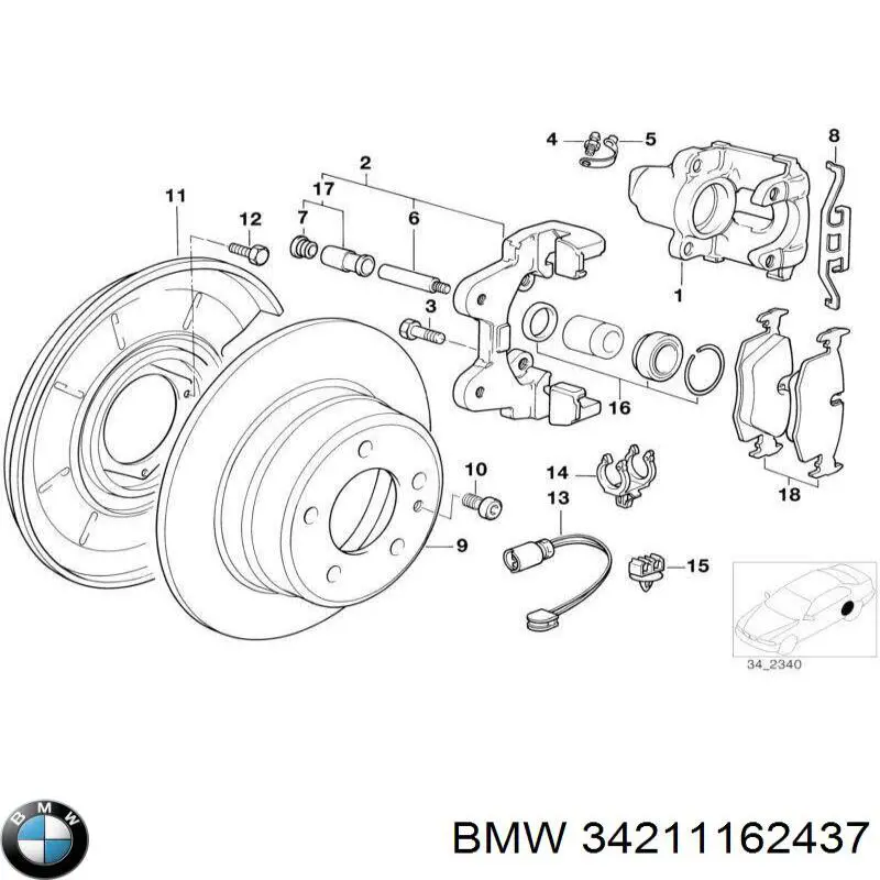 34211162437 BMW pinza de freno trasera izquierda