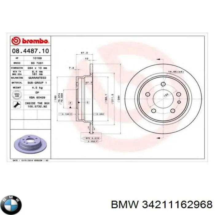 34211162968 BMW disco de freno trasero