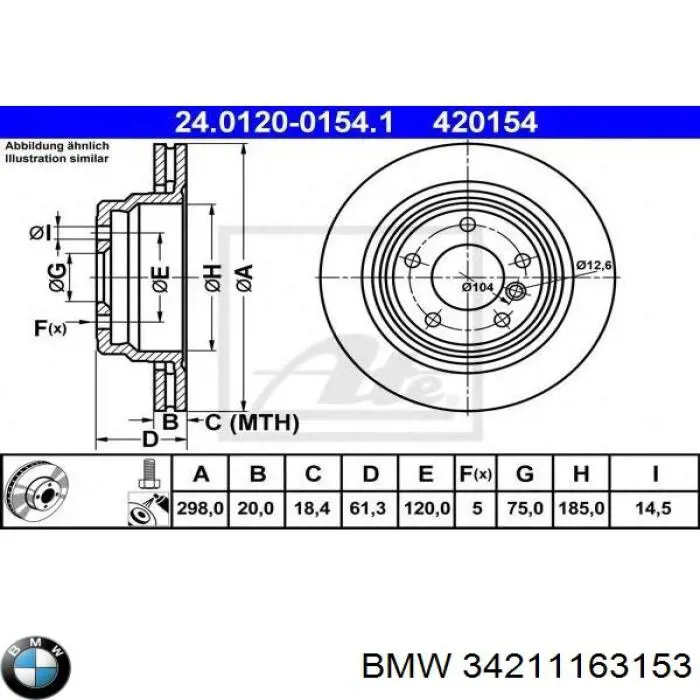 34211163153 BMW disco de freno trasero