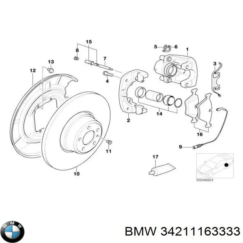 34211163333 BMW pinza de freno trasera izquierda