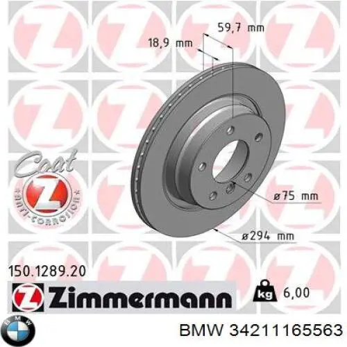 34211165563 BMW disco de freno trasero