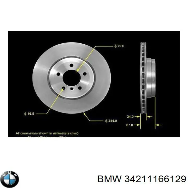 Disco de freno trasero 34211166129 BMW