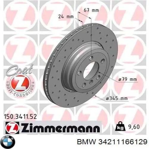 34211166129 BMW Freno de disco trasero