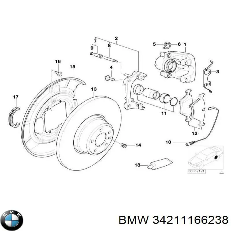 34211166238 BMW Émbolo de la pinza de freno trasera