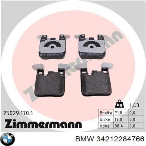 34212284766 BMW pastillas de freno traseras