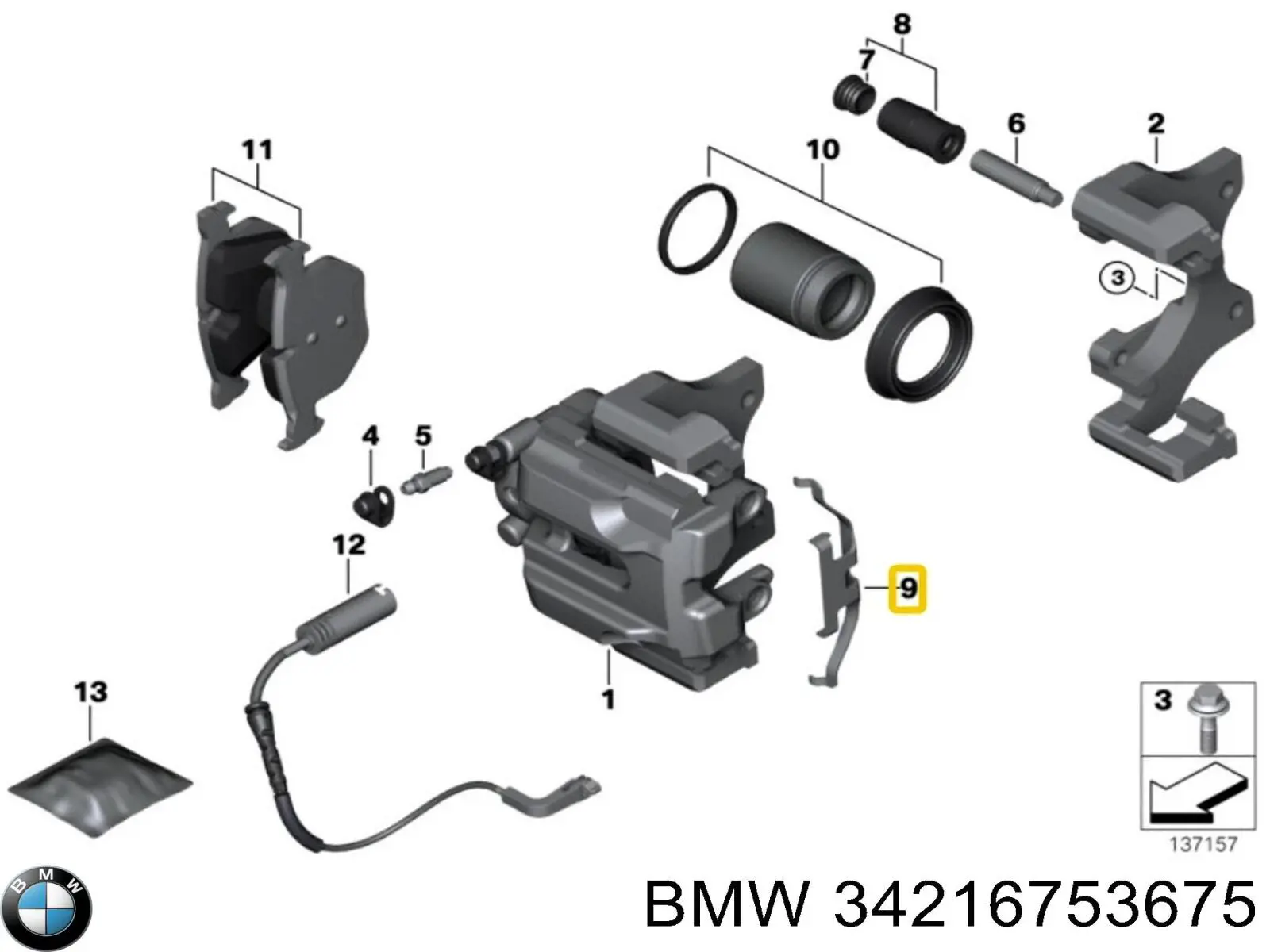 34216753675 BMW Juego de resortes de sujeción de pastillas de freno traseras