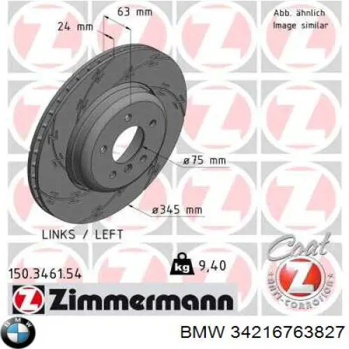 34216763827 BMW Freno de disco trasero