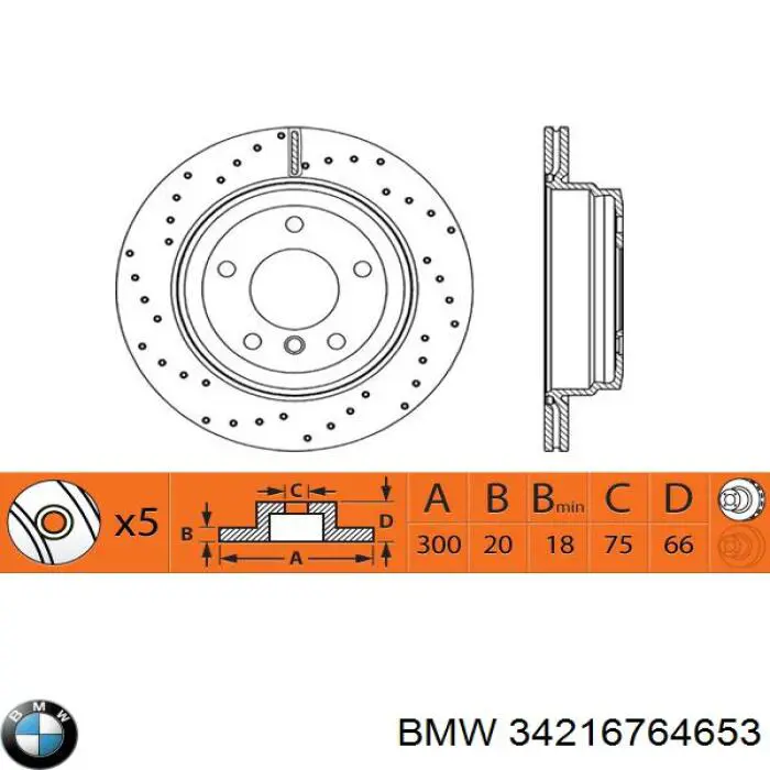Disco de freno trasero 34216764653 BMW