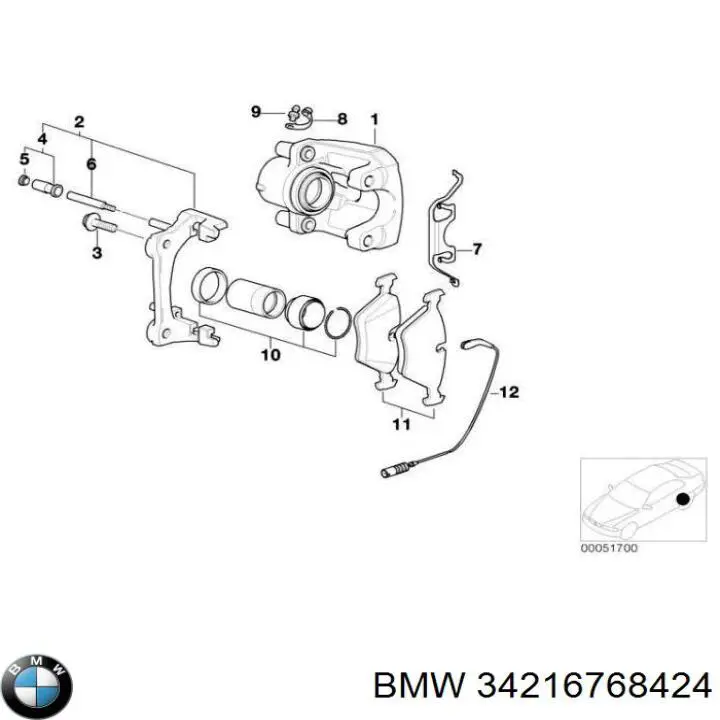 34216768424 BMW pinza de freno trasero derecho