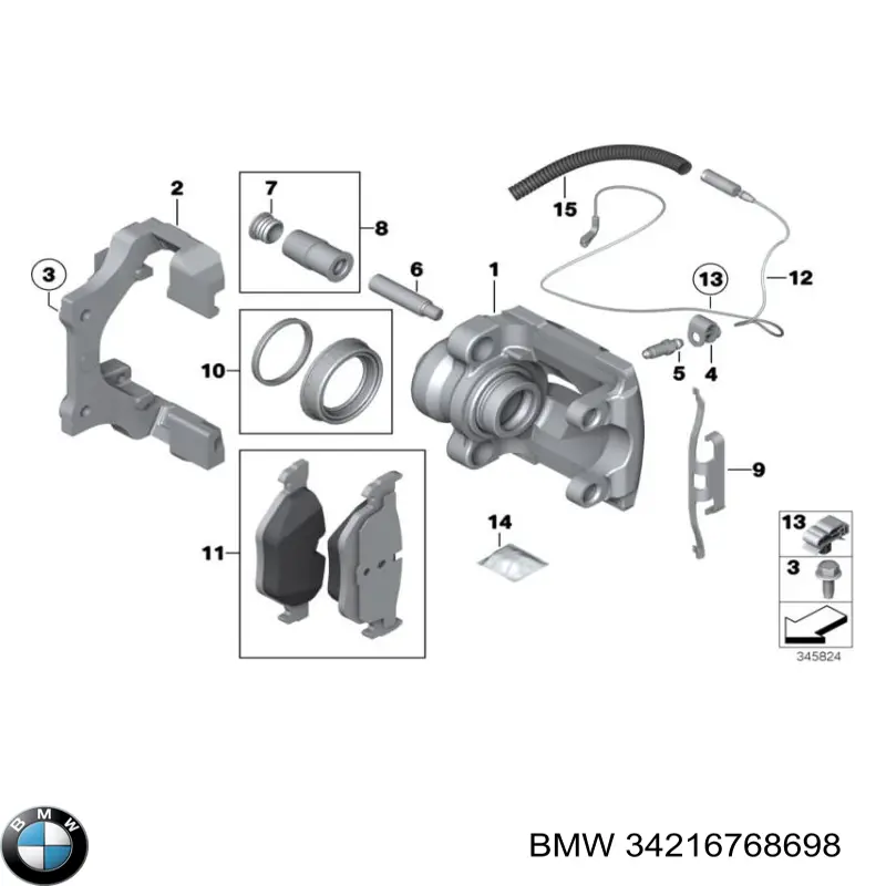 Pinza de freno trasera derecha 34216768698 BMW