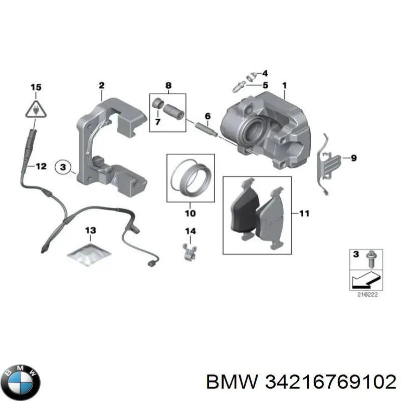 34216769102 BMW pinza de freno trasero derecho