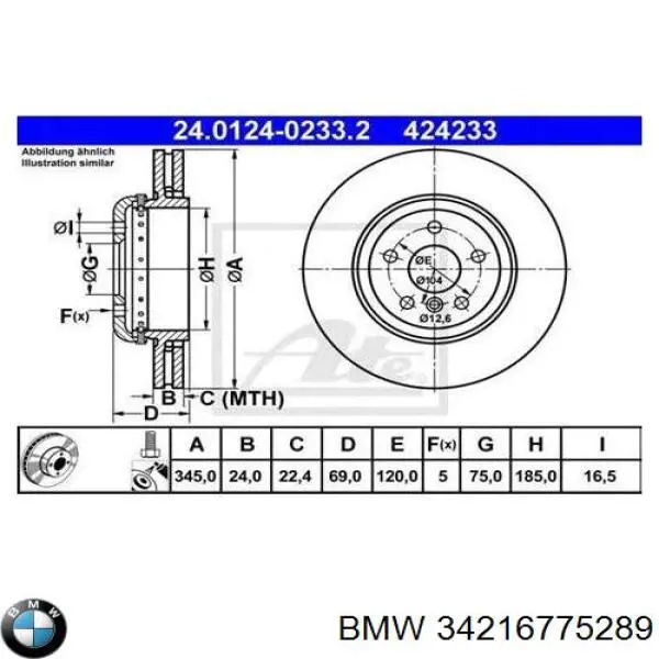 Disco de freno trasero BMW 34216775289 precio, desde 96,44 EUR