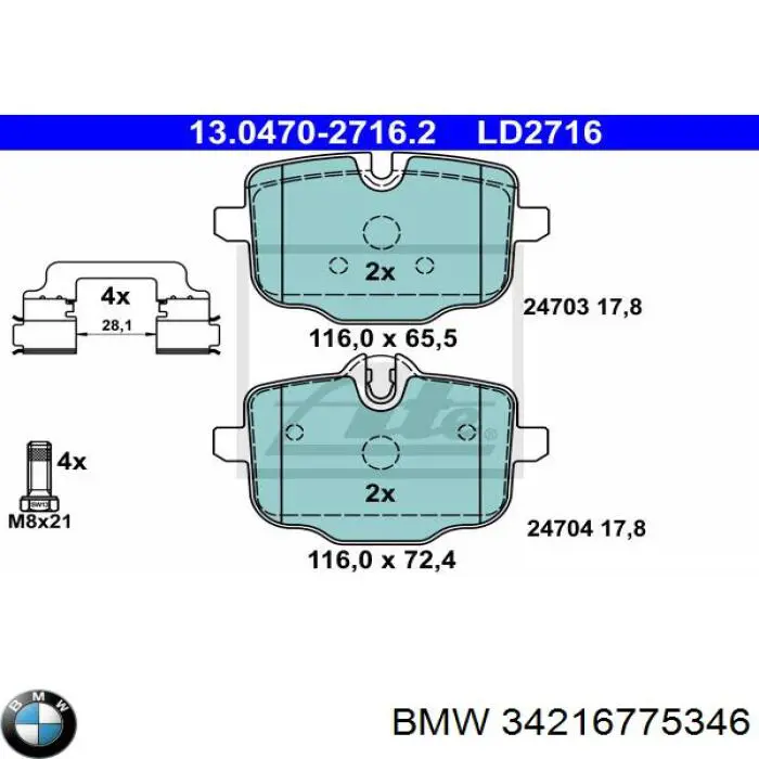 Pastillas traseras BMW 34216775346